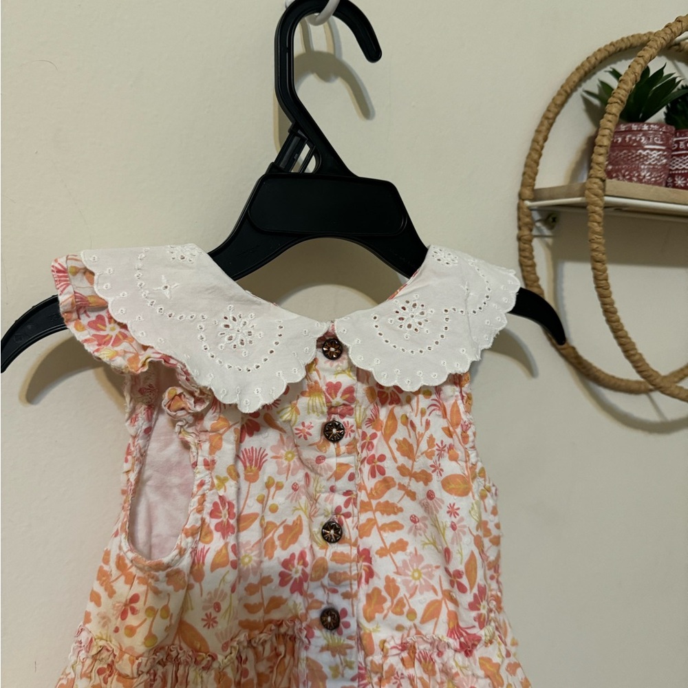 Floral Sleeveless Dress with Eyelet Collar